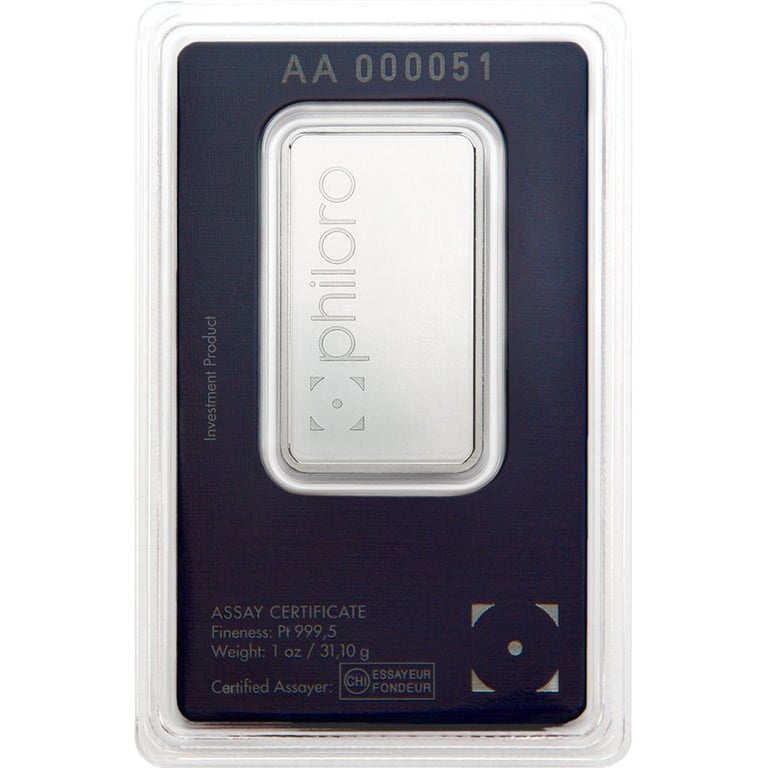 Back of the Platinum bar 1 oz - philoro in the blister card