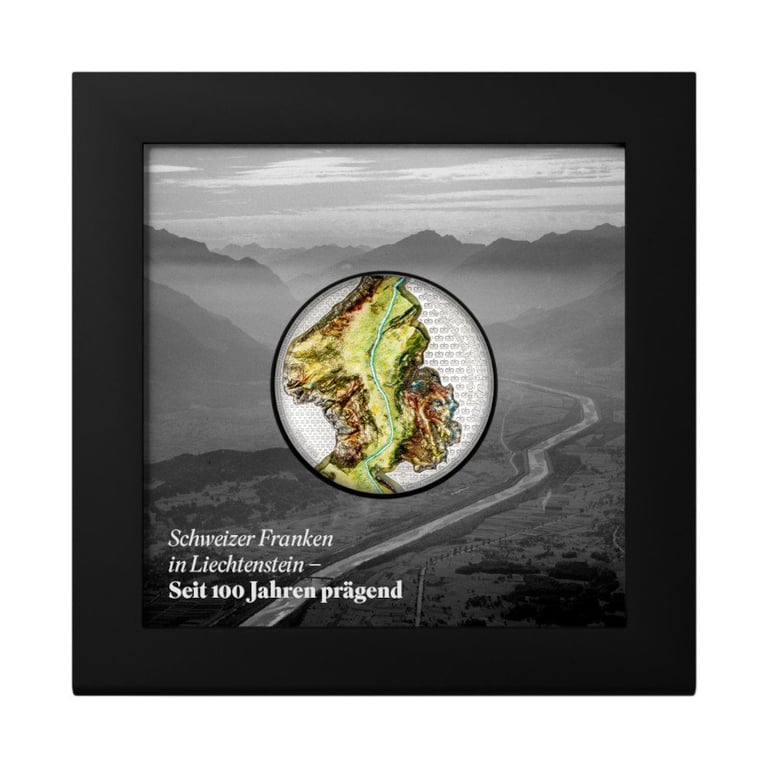 Silver Liechtenstein 100 Years of Swiss Franc 1 oz - Ultra High Relief in the original coin case