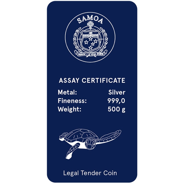 COA of the Silver coin bar Samoa 500 g - 2026