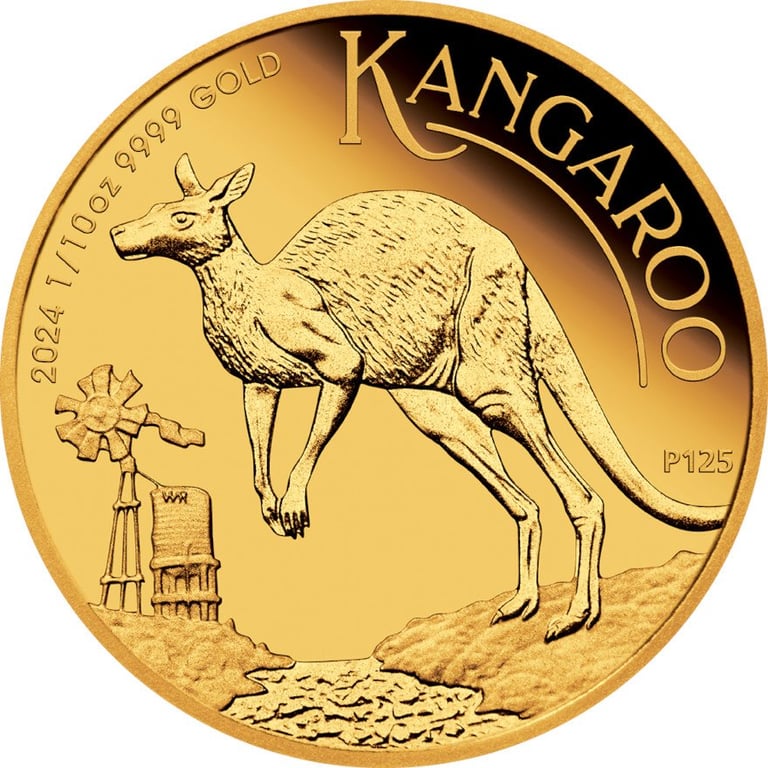 Front of the Gold Kangaroo 1/10 oz PF - 2024