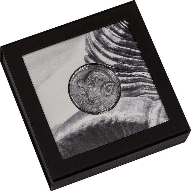 Silver Magnificent Argali 2 oz Black Proof - High Relief 2022 in the original coin case