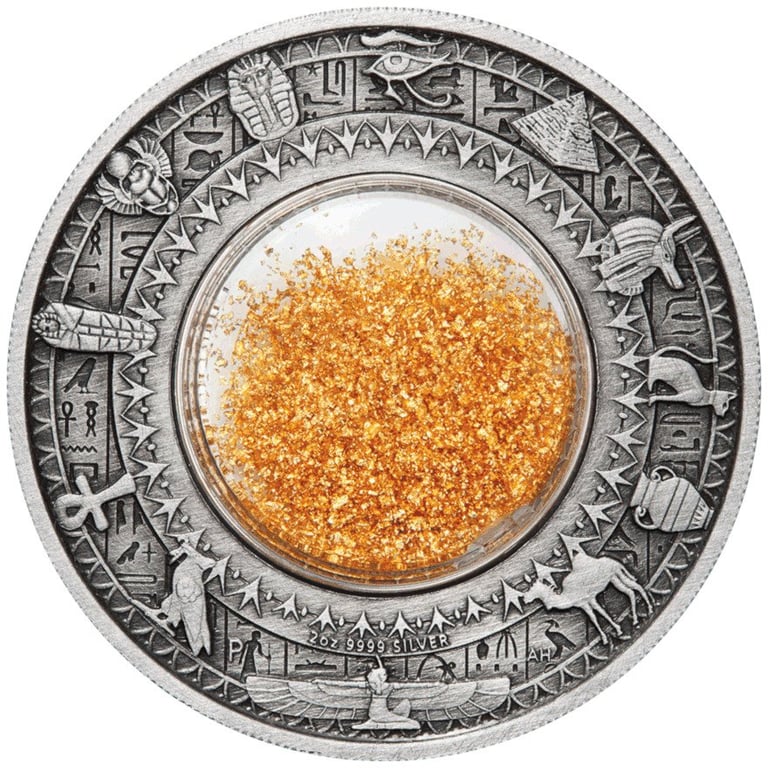 Front of the Silver Treasures of Ancient Egypt 2 oz Antique Finish 2019
