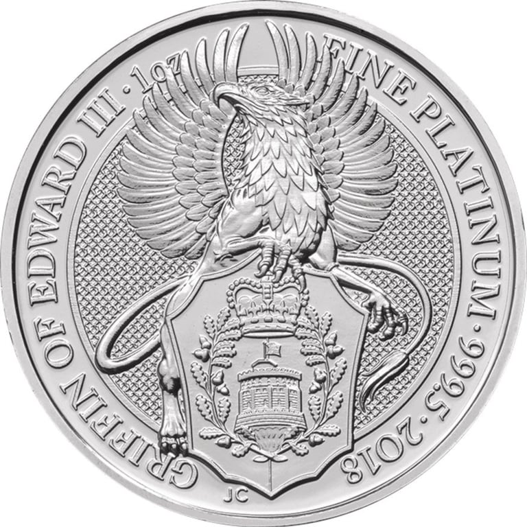 Front of the Platinum coin The Griffin 1 ounce - The Queen's Beasts 2018