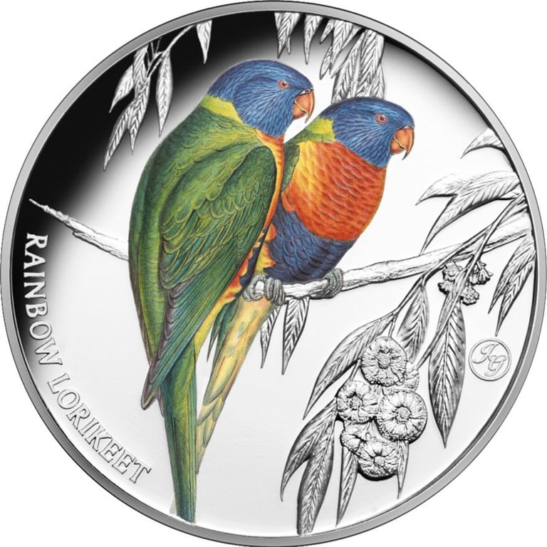 Front of the Silver Rainbow Lorikeet 1 oz PF