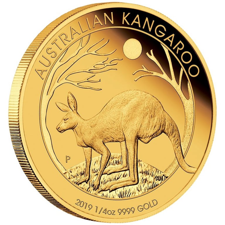 Side view of the Gold Kangaroo 1/4 oz PF - 2019