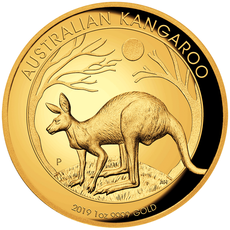 Front of the Gold Kangaroo 1 oz PF - High Relief 2019