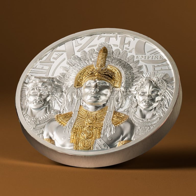 Side view of the Silber Aztecs Empire 3 oz PF - Ultra High Relief 2025