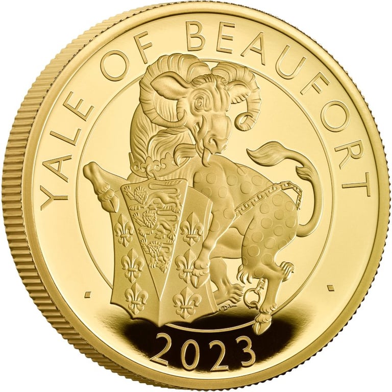 Side view of the Gold Yale of Beaufort 1/4 oz PF - Royal Tudor Beasts 2023