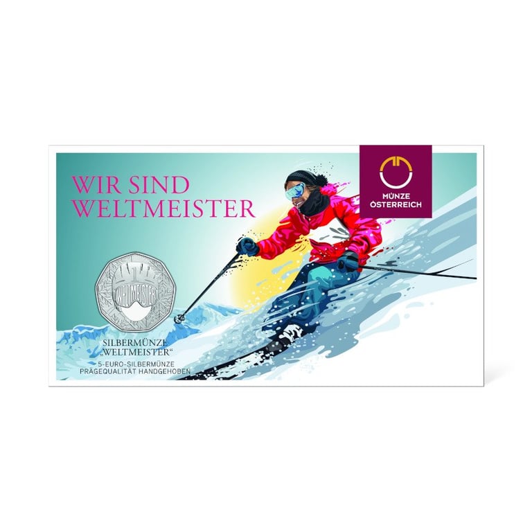 Silver World Champion 5 EUR SU AUT - 2024 in the original coin case
