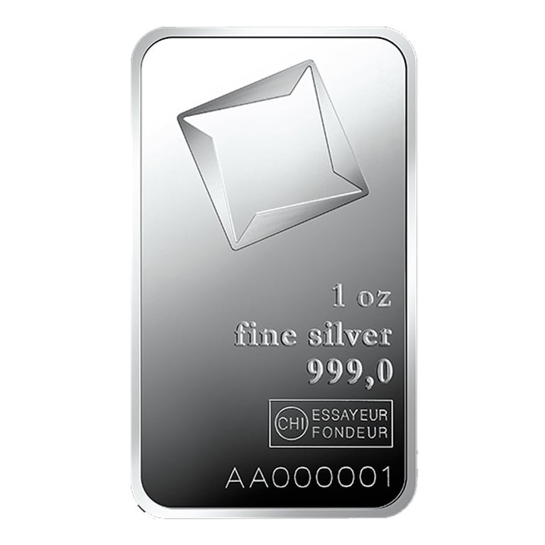 Ansicht Silberbarren 1 oz von vorne.