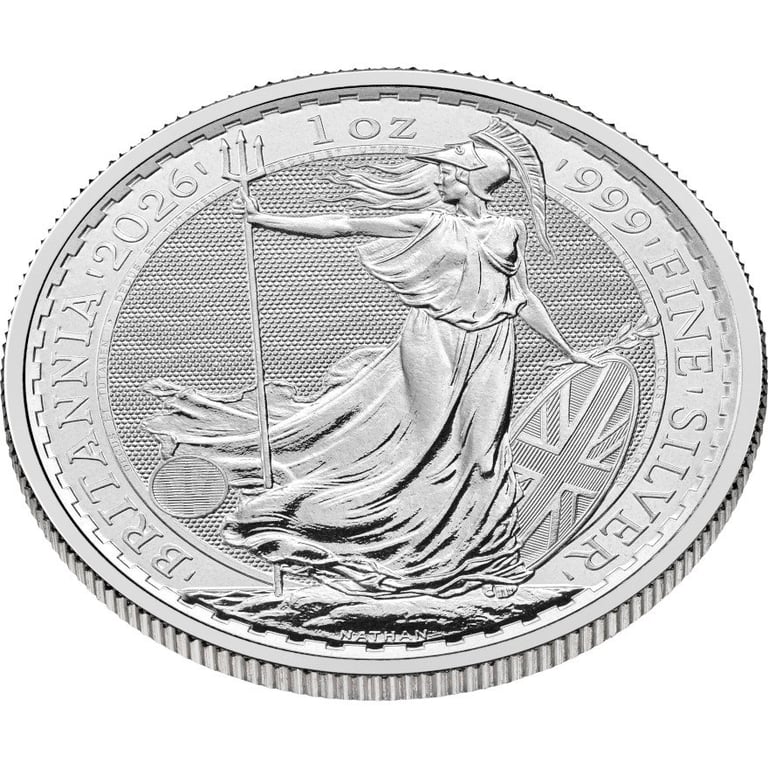 Side view of the Silver Britannia 1 oz - 2026