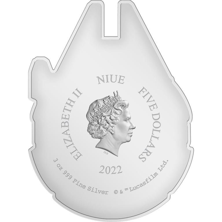 Back of the Silver STAR WARS 3 oz - Millennium Falcon - Proof 2022