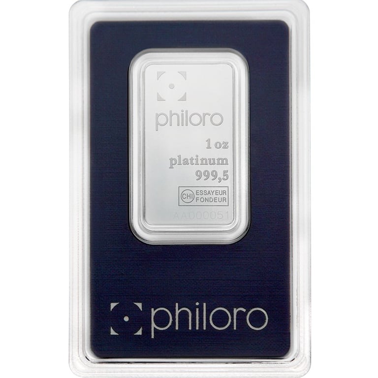 Front of the Platinum bar 1 oz - philoro in the blister card