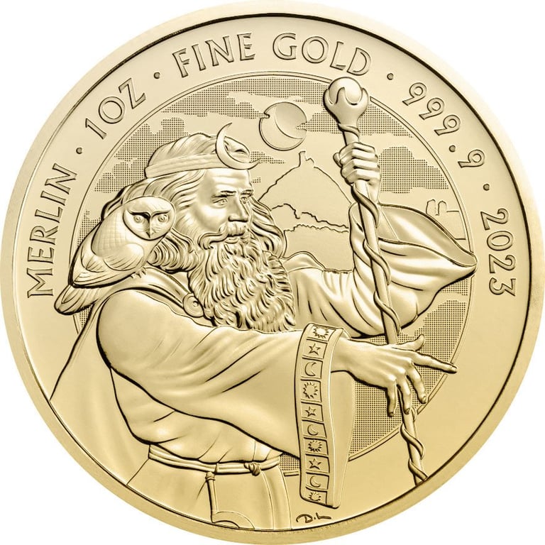 Front of the Gold Merlin 1 oz - Myths and Legends 2023