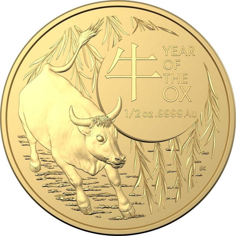 Front of the Gold Lunar Ox 1/2 oz - RAM 2021