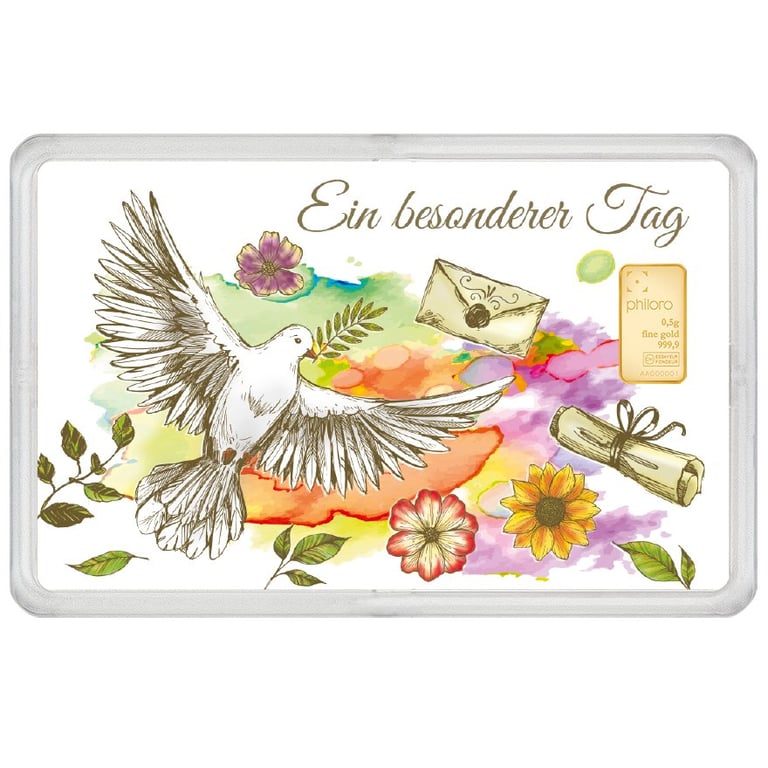 Front of the Gold bar 0.5 g - philoro gift card “A special day”