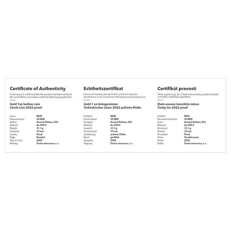 Certificate of authenticity