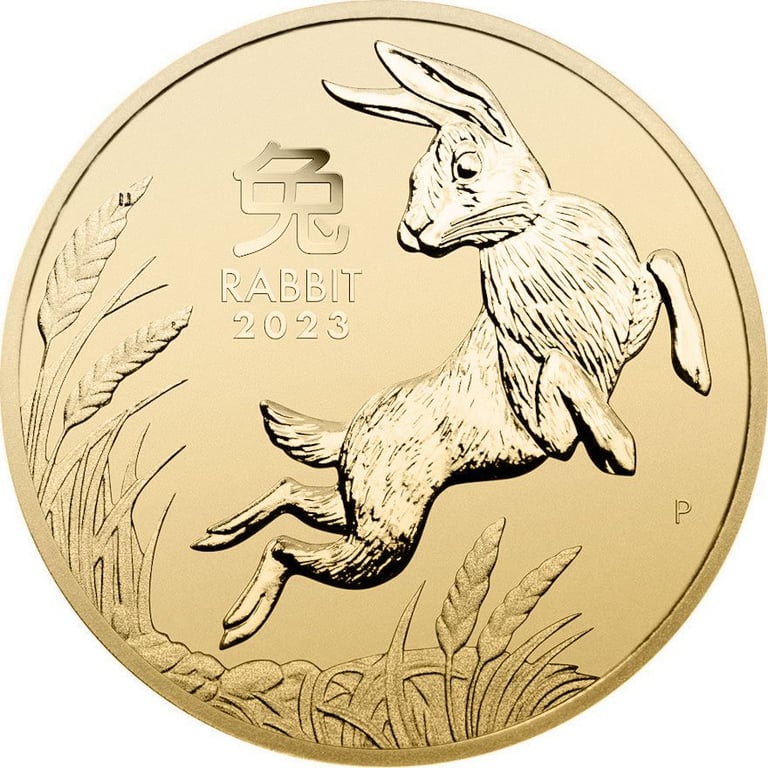 Front of the Gold Lunar III 1/2 oz - Rabbit 2023