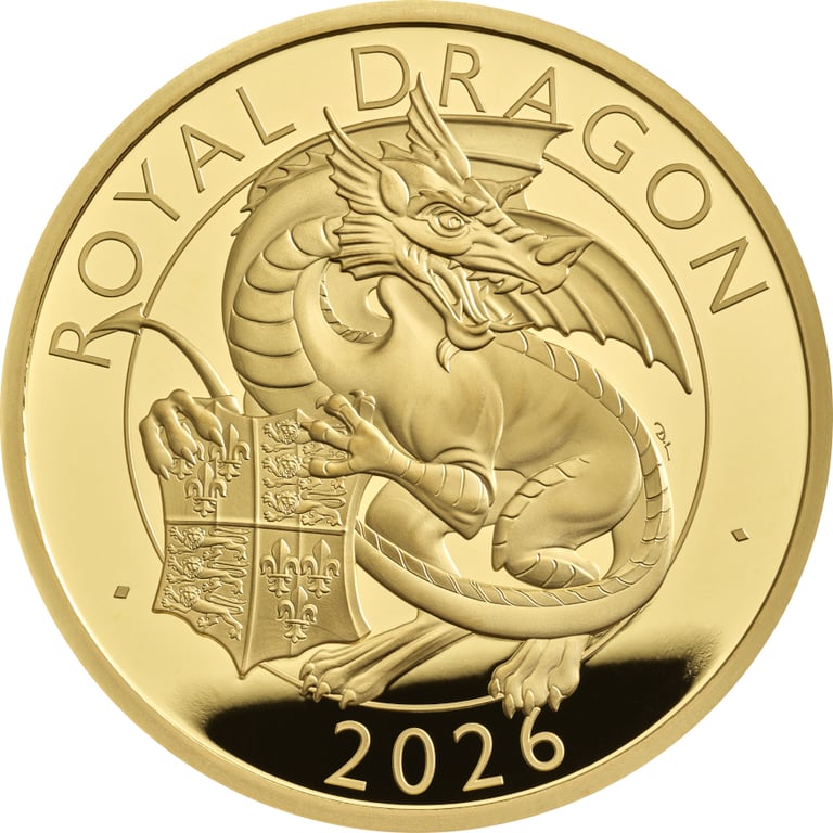 Front of Gold Royal Dragon 5 oz PF - Royal Tudor Beasts 2026
