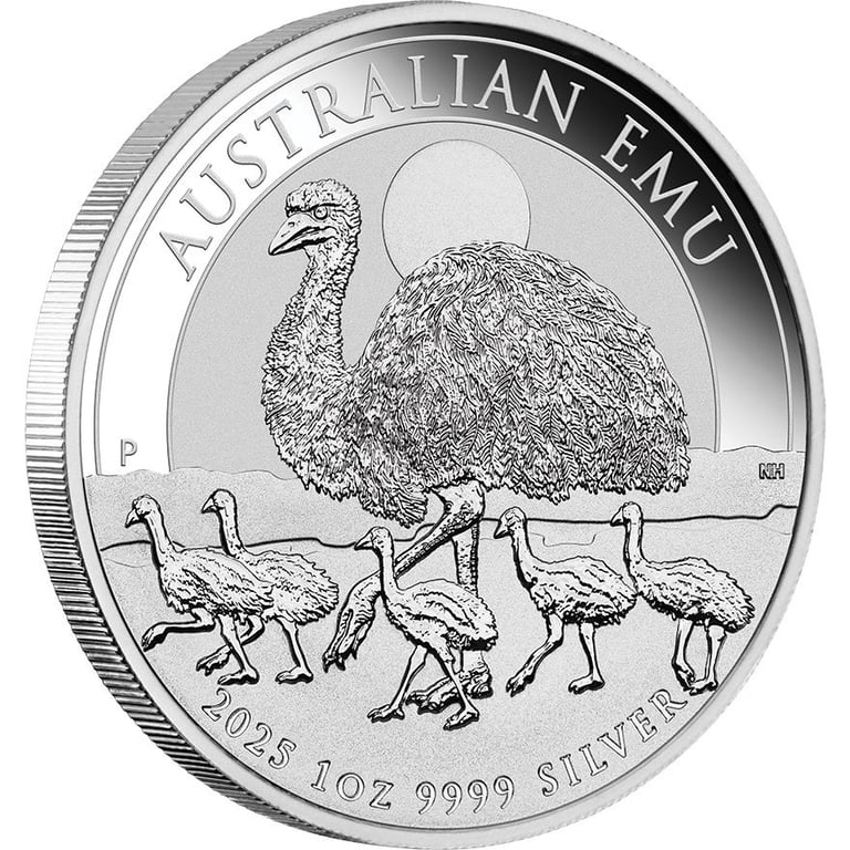 Side view of the silber Emu 1 oz - 2025
