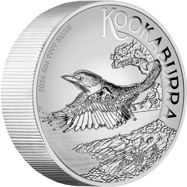 Side view of Silver Kookaburra 5 oz - Incused 2026