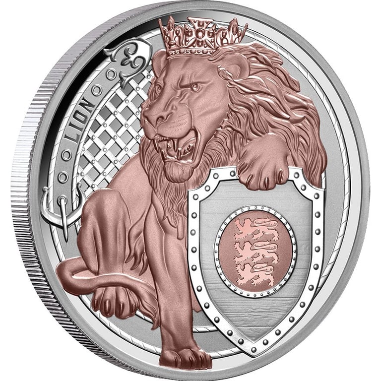 Side view of the Silver Lion 1 oz PP - Heraldic Beasts 2025