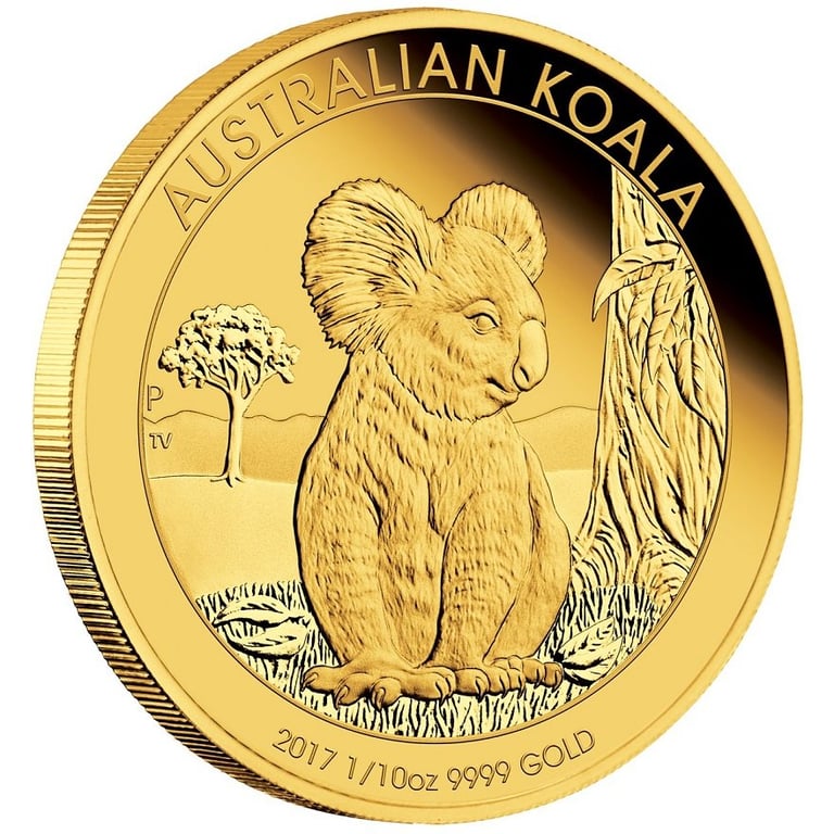 Side view of the Gold Koala 1/10 oz PF - 2017