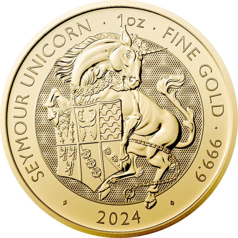 Front of the Gold Seymour Unicorn 1 oz - Royal Tudor Beasts 2024