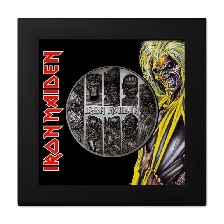 Silver Iron Maiden - Eddie 3 oz Black Proof - Ultra High Relief in the original coin case