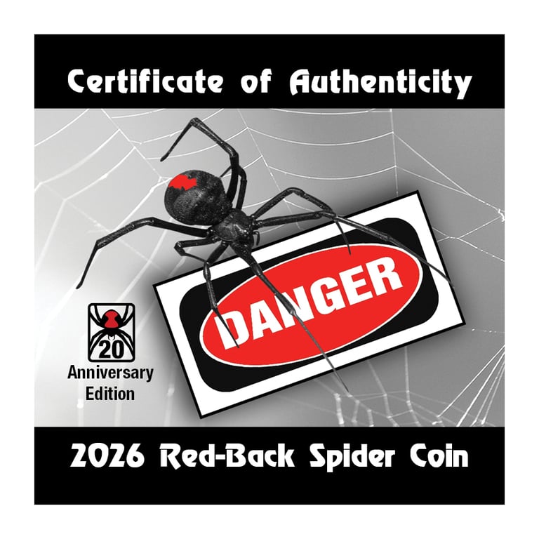 COA of Box of Silver Deadly & Dangerous – Red Back Spider 1 oz Proof – 20th Anniversary 2026