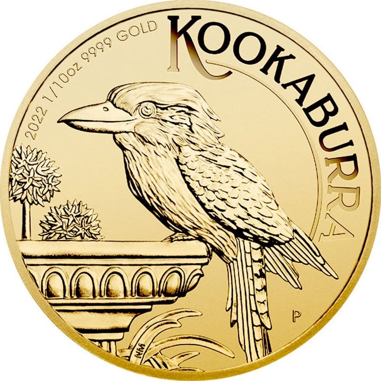 Front of the Gold Kookaburra 1/10 oz - 2022