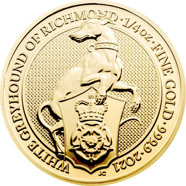 Front of the Gold The Queen's Beasts 1/4 oz - White Greyhound of Richmond