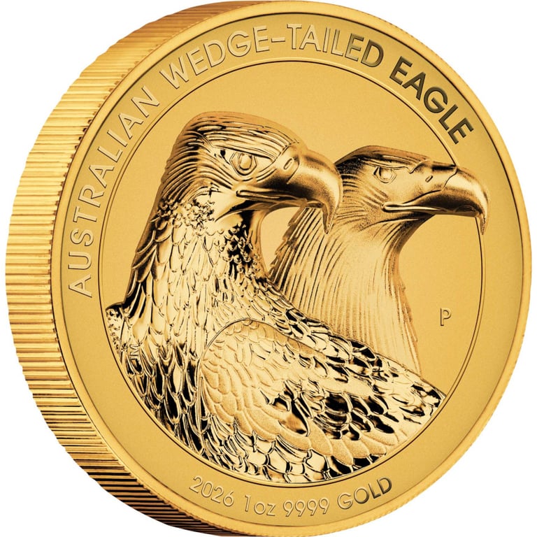 Side view of Gold Wedge Tailed Eagle 1 oz RP - Ultra High Relief 2026