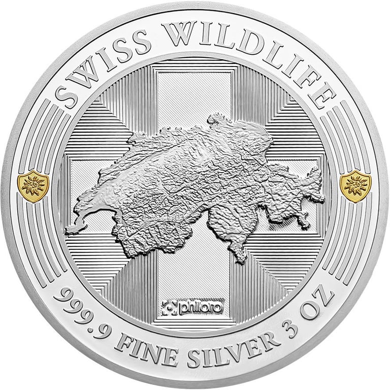 Back of the Silver Swiss Wildlife - Wolf 3 oz PP - Ultra High Relief 2025