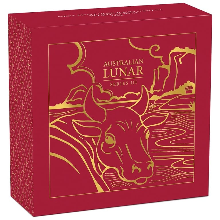 Original coin case of the Gold Lunar III 1 oz Ox PF - High Relief 2021