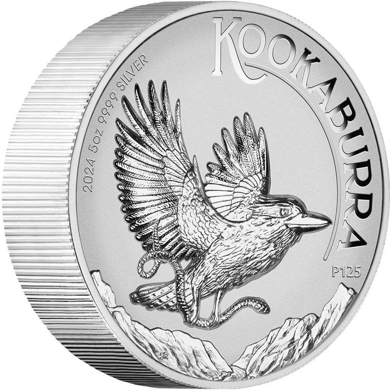 Side view of the Silver Kookaburra 5 oz PF - Incused 2024