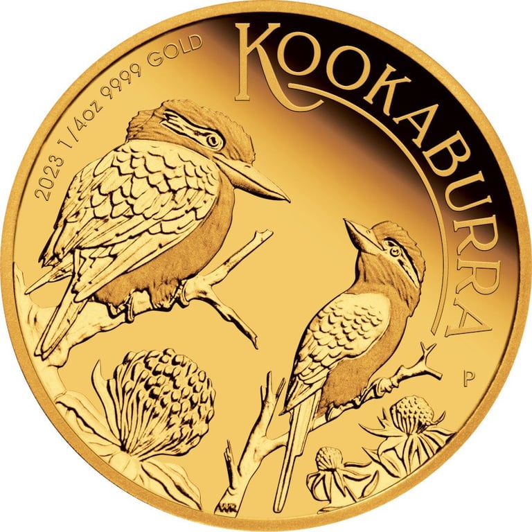 Front of the Gold Kookaburra 1/4 oz PF - 2023