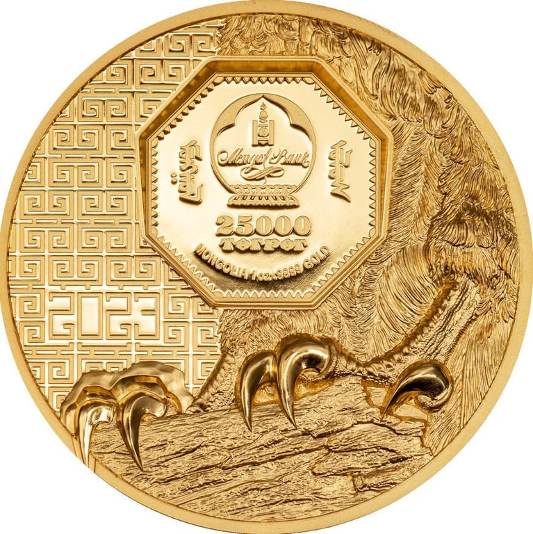 Back of the Gold Mongolian Falcon 1 oz PF - High Relief 2023