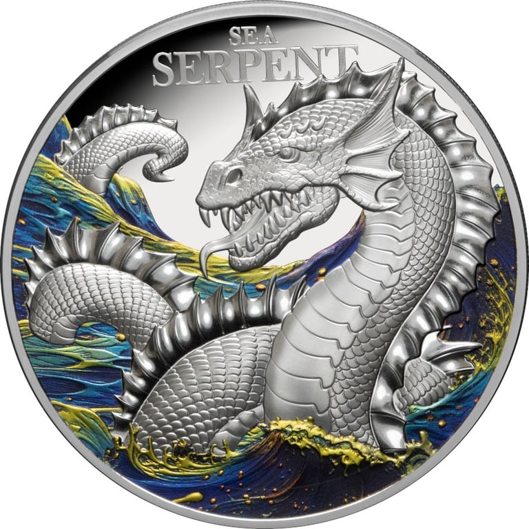 Front of the Silver Mythical Creatures - The Sea Serpent 2 oz PF - 2024