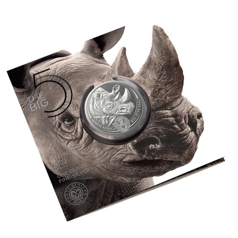 Silver Rhino 1 oz - Big Five Series II - 2022 in the original coin case