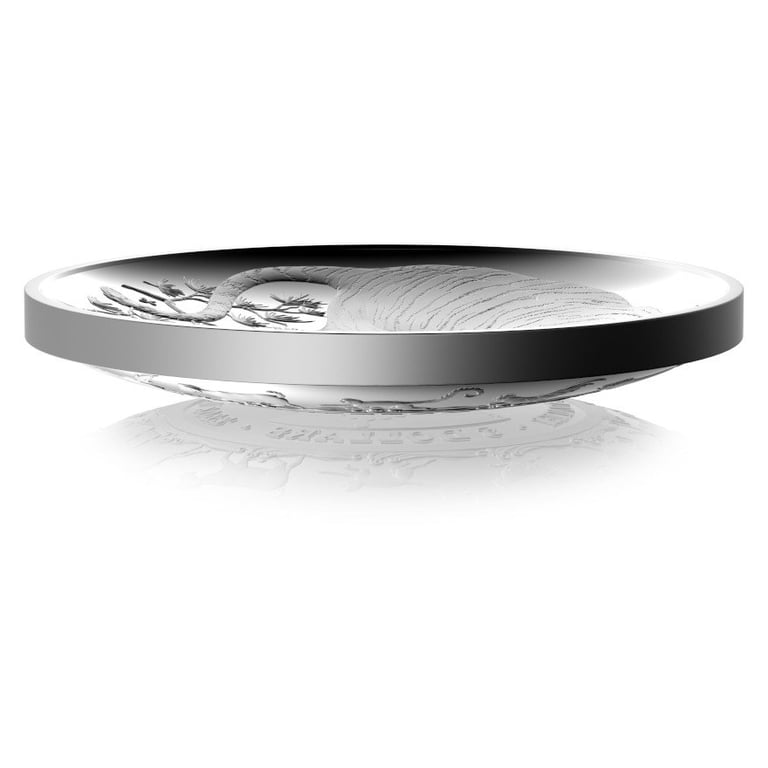 Side view of the Silver 1 oz Lunar Tiger PF domed coin - RAM 2022