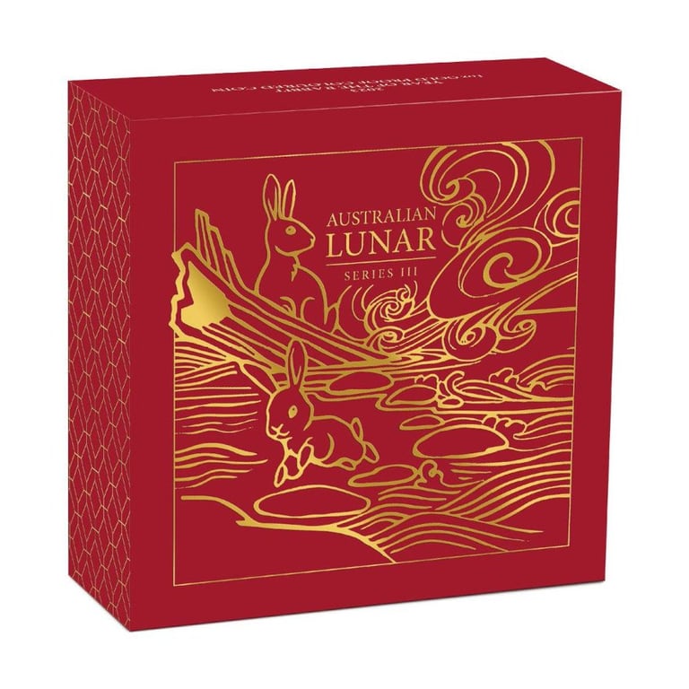 Original coin case of the Gold Lunar III Rabbit 1 oz PP - colored 2023