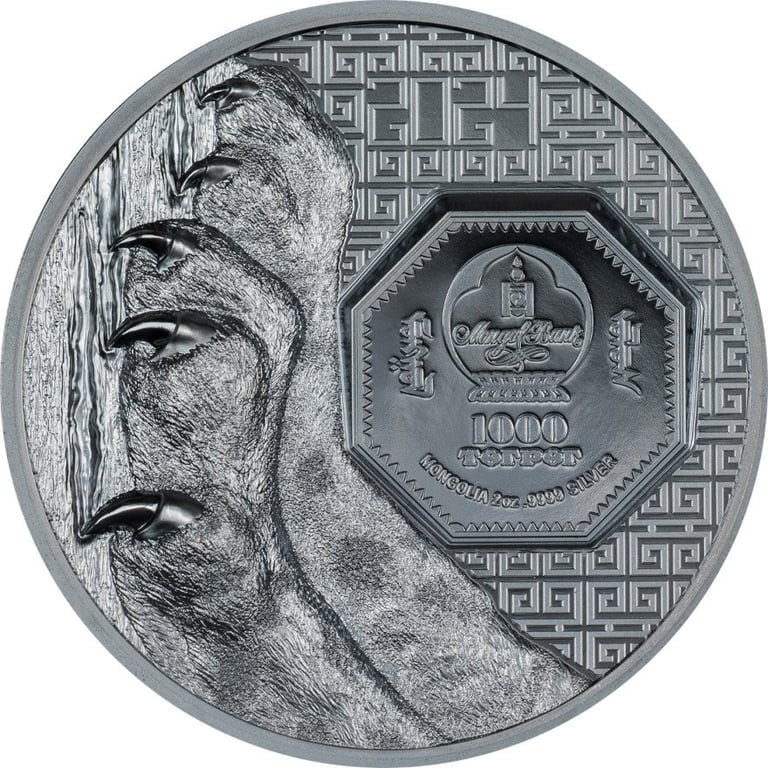 Back of the Silver Snow Leopard 2 oz Black Proof - High Relief 2024
