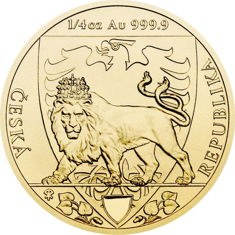 Front of the Gold Czech Lion 1/4 oz PF - 2020