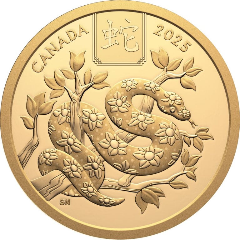 Front of the Gold Lunar Snake 15 g PF - Royal Canadian Mint 2025