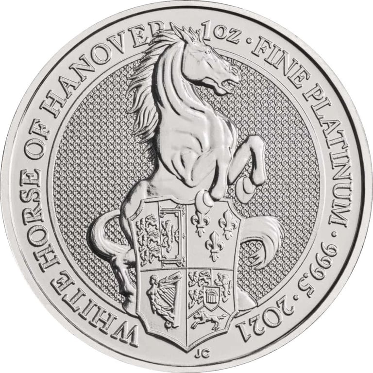 Front of the Platinum The Queen's Beasts 1 oz - White Horse of Hanover 2021