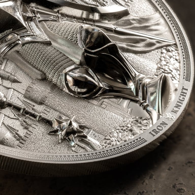 Side view of the Silver Iron Knight 5 oz PF - smartminting® 4.0 - 2024
