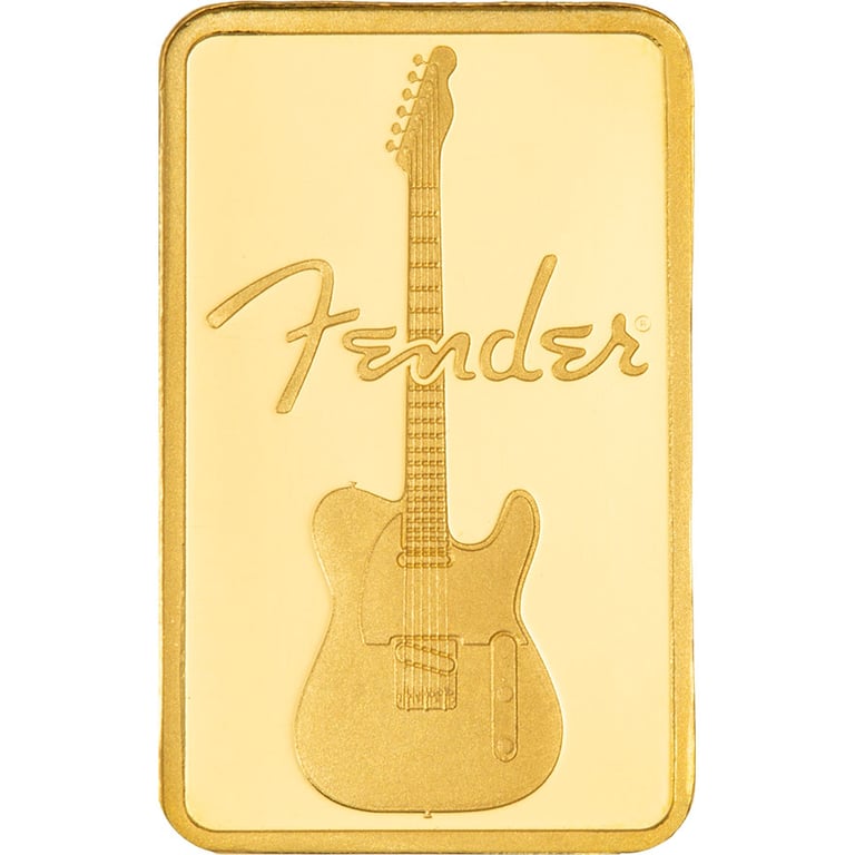 Front of Gold Bar 1 g "Fender 80th Anniversary" - PAMP