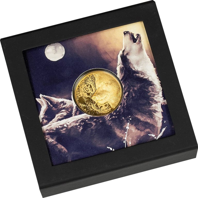 Gold Mystic Wolf 1 oz - Ultra High Relief in the original coin case