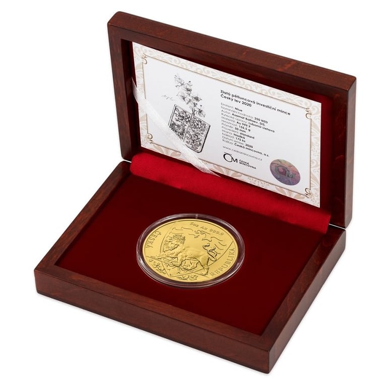 Gold Czech Lion 5 oz - 2020 in the original coin case
